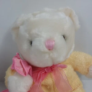 Dan Dee White Teddy Bear Plush w/ Yellow Sleeper-Bear Slippers-Pink Lovey 12"  - Picture 1 of 12