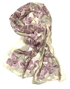 Casual Corner Vintage durchsichtig länglich Blumen Schal Iris lila grau beige 11" x 52" - Bild 1 von 6