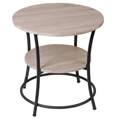 Small Round Side End Table 2 Tiers Sofa Side Tables with Storage Shelf Natural - Image 1 of 4