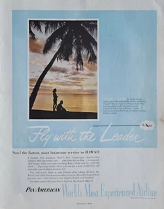 Pan American Airlines, Hawaii Palm Tree, Vintage 1949 Aviation Ad - Picture 1 of 1