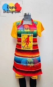 RICAMATO, EL DIABLO, LOTERIA, MANDIL MESSICANO, SARAPE, GREMBIULE, GREMBIULE - Foto 1 di 5