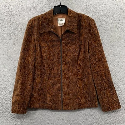 JOSEPH RIBKOFF Jacket Womens Size 12 Full Zip Shoulder Pads Brown Black - Image 1 of 4
