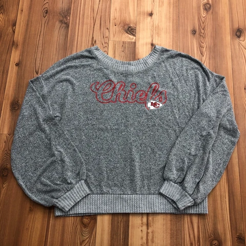 NFL Team Apparel KC Chief Gray Wide Neck Bishop Sleeve Sweater Women's Size L Cover