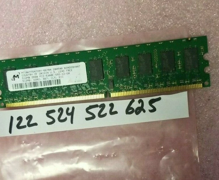 512MB 2RX8 PC2 DDR2 PC2-5300E 667MHZ 5300 667 240PIN 240PIN ECC  DUAL RANK 32X8  - Image 1 of 1