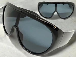 Oversize Exaggerated Modern Retro Wrap Shield SUNGLASSES Large Thick Black Frame - Picture 1 of 6