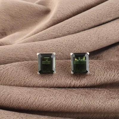 Green Tourmaline Gemstone 925 Solid Silver Jewelry Handmade Earrings 1.04" Gift - Image 1 of 4