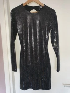 H&M Backless Sequined Dress, Silver On Black, Size 10/M - Picture 1 of 5