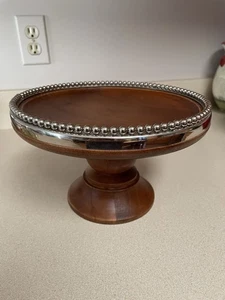 Serviertablett mit Standfuß aus Nussbaum und Goldrand - Bild 1 von 2