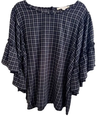 ANN TAYLOR LOFT (L) pannello finestra bianco e nero superiore campana maniche con volant orlo curvo - Immagine 1 di 4