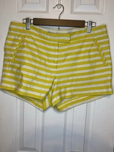 J. Crew Shorts Chino Textured Bright Yellow White Summer Y2K Womens 12 - Picture 1 of 3