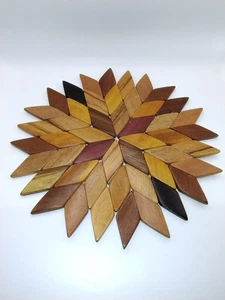 Retro Küchenuntersetzer massives Teakholz Stern-/Schneeflockenform Urlaub 10" breit - Bild 1 von 4