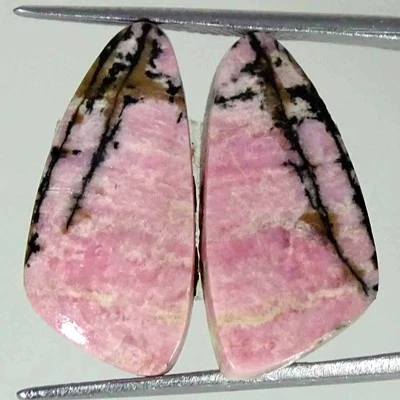 23.50Cts Natural Rhodonite Cushion Pair Loose Gemstone Earring Making 11x23x4mm - Image 1 of 4