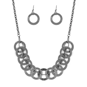  "THE MAIN CONTENDER" Gunmetal Black Necklace and Earring Set NWT  - Picture 1 of 6