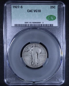1927-S Standing Liberty Silver Quarter - 25c CACG VG10 - Original Surfaces! - Picture 1 of 4