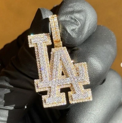 2.50CT Round Real Moissanite LA Customized Letter Pendant 14K Yellow Gold Plated - Image 1 of 4