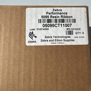 Zebra 5095 Black High Performance Resin Ribbon Case 6 Rolls SEALED 05095CT11007 - Photo 1/3