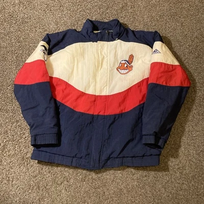 Vintage 90s Cleveland Indians Apex One Puffer Jacket Sz L MLB Chief Wahoo - Image 1 of 4