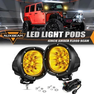 AUXBEAM 4" Amber LED Light Bar Flood Pods Off Road Driving Lights For Ford - Picture 1 of 12