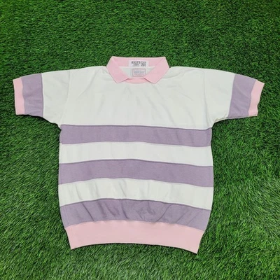 Vintage 90s MOD Blank Stripes Sweatshirt Womens L 20x24 Pink - Image 1 of 4