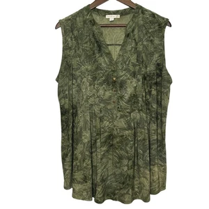 Westport grüne ärmellose Jersey Bluse Stretch Falten Lagenlook dunkel fließend 1X - Bild 1 von 6