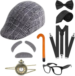 1920s Men’s Costume Accessory Set 9PCS by ELECLAND Gatsby Hat, Suspenders, Tie - Picture 1 of 5