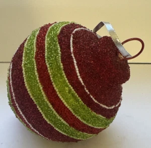 DILLARD'S ORNAMENT EXTRA LARGE Handcrafted Red Green White Beaded 9" W/box - Picture 1 of 3