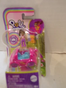 Polly Pocket Playset~Pink Car~Orange Cat~Doll With Ponytail - Picture 1 of 3