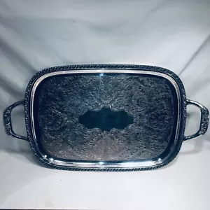 GORGEOUS ANTIQUE SILVER PLATE SERVING PLATTER HANDLED WM ROGERS PAT BERWICK 1904 - Picture 1 of 12
