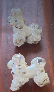 Vintage Spaghetti Poodles Ceramic 2” Standing & Sitting Mid Century White Gold - Picture 1 of 15