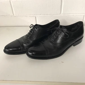 Salvatore Ferragamo Wingtip Oxford Toe Cap Black Leather Men’s Size 10 D - Picture 1 of 11