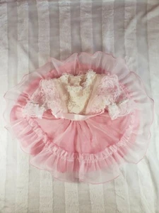 Vtg Popayes Sheer Organza Pink White Party Dress Full Circle Nylon Pearls Lace S - Picture 1 of 12