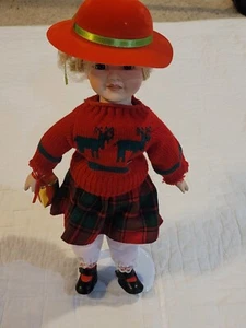 Vintage Collectible Porcelain Doll Blond Hair Blue Eyes 14" - Picture 1 of 10
