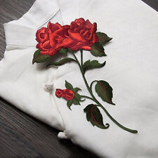 1Pc DIY Red Rose Flower Embroidered Patches Iron on Patch Sticker Applique Badge
