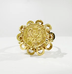Vintage 18k Gold Gold Cuarto de Peso Ring, Antik Gold Mexikanischer Münzring - Bild 1 von 10
