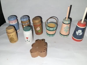 Vtg Wood Miniature Doll House Country Butter Churn Apple Hand Painted Lot Of 10 - Picture 1 of 17