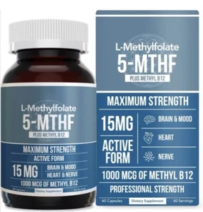 Methyl Folate 15mg plus Methyl B12 Cofactor Bioactive Vitamin B9 (60 Capsules) - Picture 1 of 1