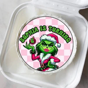 Green Fashion Girl Edible Cake Topper, Grinchmas Toppers - Picture 1 of 3