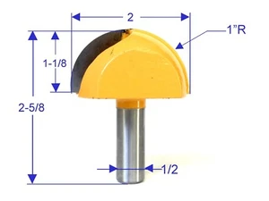 1 Stck. 1/2 Zoll SH 1 Zoll Rad, 1-1/8 Zoll Klinge Cove Box Kernkasten Router Bit S - Bild 1 von 12