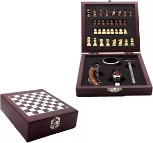 Kit Accessori Vino Gioco Scacchi Cavatappi Anello Anti goccia Tappo e Termometro - Foto 1 di 11