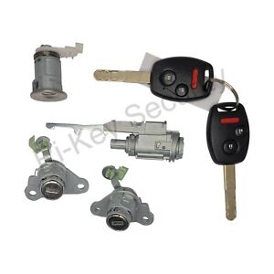 New Ignition Cylinder and Door Lock Set For Honda Fit 04-08 w/ Remote key Shell