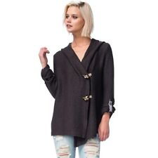 ROXY Womens Rise Up Hooded Cardigan Sweater Size M Wooden Toggle Roll-Tab Sleeve