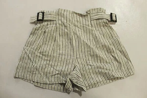 GB Girl's Elastic Waist Striped Linen Paperbag Shorts LV5 White Small NWT - Picture 1 of 3