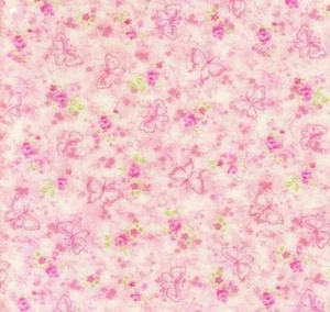 Breast Cancer Awareness Pink Butterfly Roses Neuberger Pink Cotton Fabric BTY - Picture 1 of 1