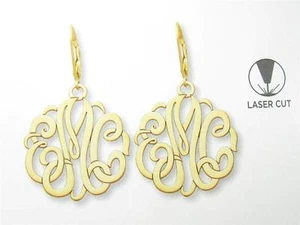 Special Order 3 Letter Initial 10k Yellow Gold Monogram Earring Unique Laser Cut - Picture 1 of 1