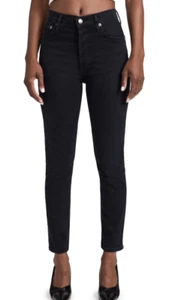 Neu mit Etikett Anthro Agolde Nico Jeans Größe 27 hoher Bund schmale Passform Knopfleiste schwarz 208 $ - Bild 1 von 9