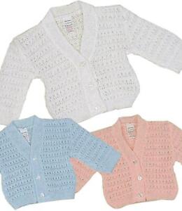 Baby Button Knitted Cardigan Boys Girls Blue Pink White Newborn 0-9 Months