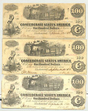 Three T40 $100 Confederate Train 730 notes that were reissued 12/15/62 - 1/1/ 63