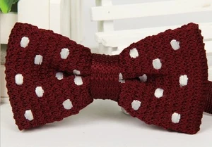 ZZBW503 Men's Maroon White Polka Dot Bowtie Knitted Pre Tied Bow Tie Woven - Picture 1 of 1