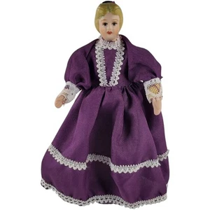 Dollhouse Porcelain Victorian Lady Doll Purple Dress 1:12 scale - Bild 1 von 6