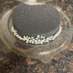 Davids Bridal Tiara Collection Headpiece Metal Crown with Flower/Pearls Silver - Picture 1 of 5